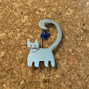 Cute Silver Cat Brooch
